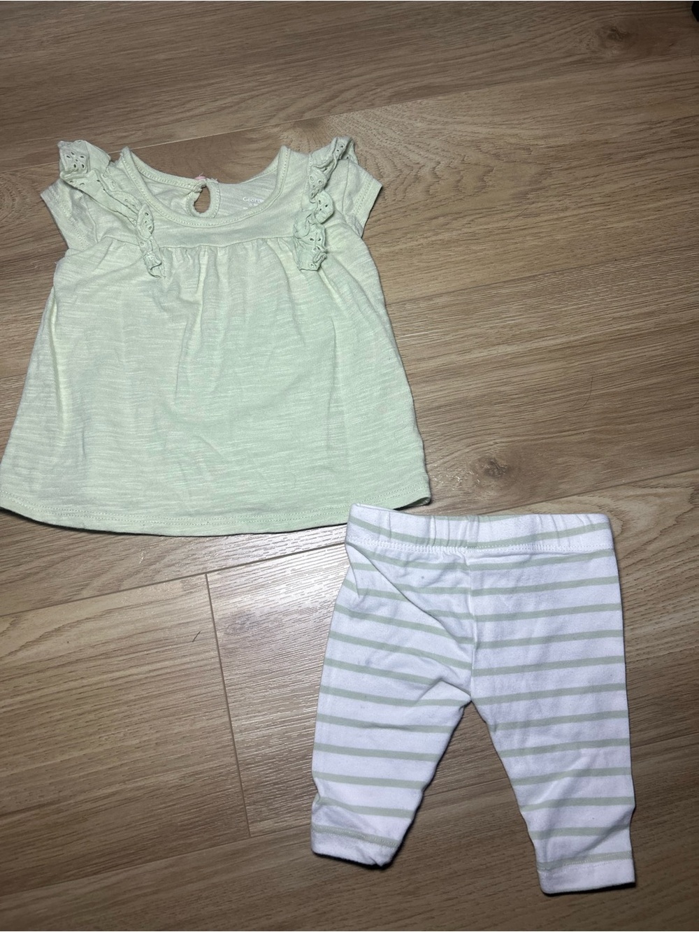 George Mint Green Top and Striped Leggings Kids Matching Set